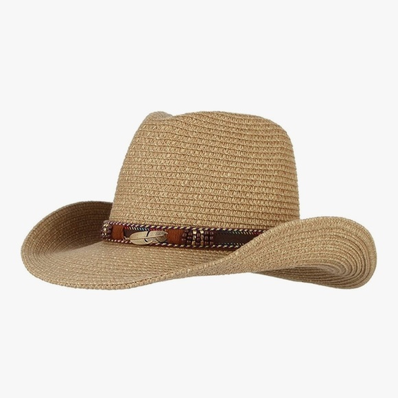 Accessories - Tan Straw Cowboy Hat with Beaded Band